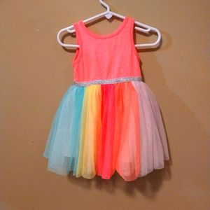 Cat & Jack Rainbow Sleeveless Dress Orange/Coral Top 12 months Infant Tulle